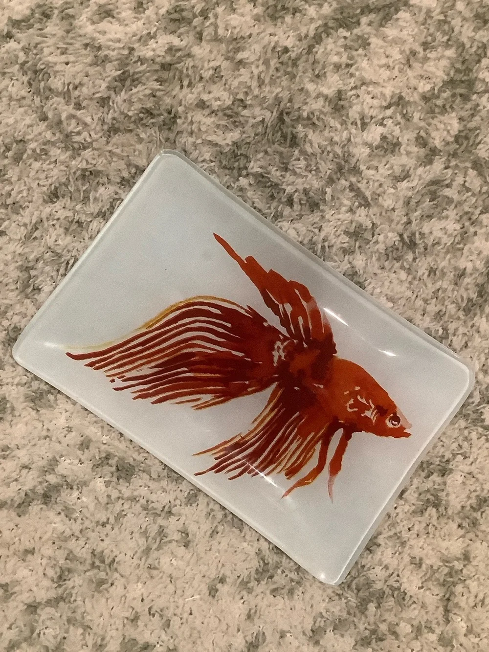 West Elm Red Betta Fish Glass Trinket Jewelry Soap  Dish RS 6”x4”